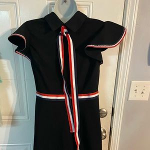 Vintage Style Sailer  Black Collared ruffled sleeves midi Dress